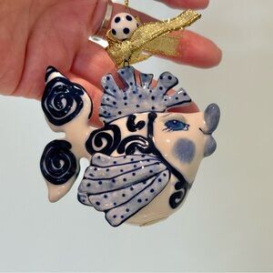 Blue and white fish ornament by Diane Artware